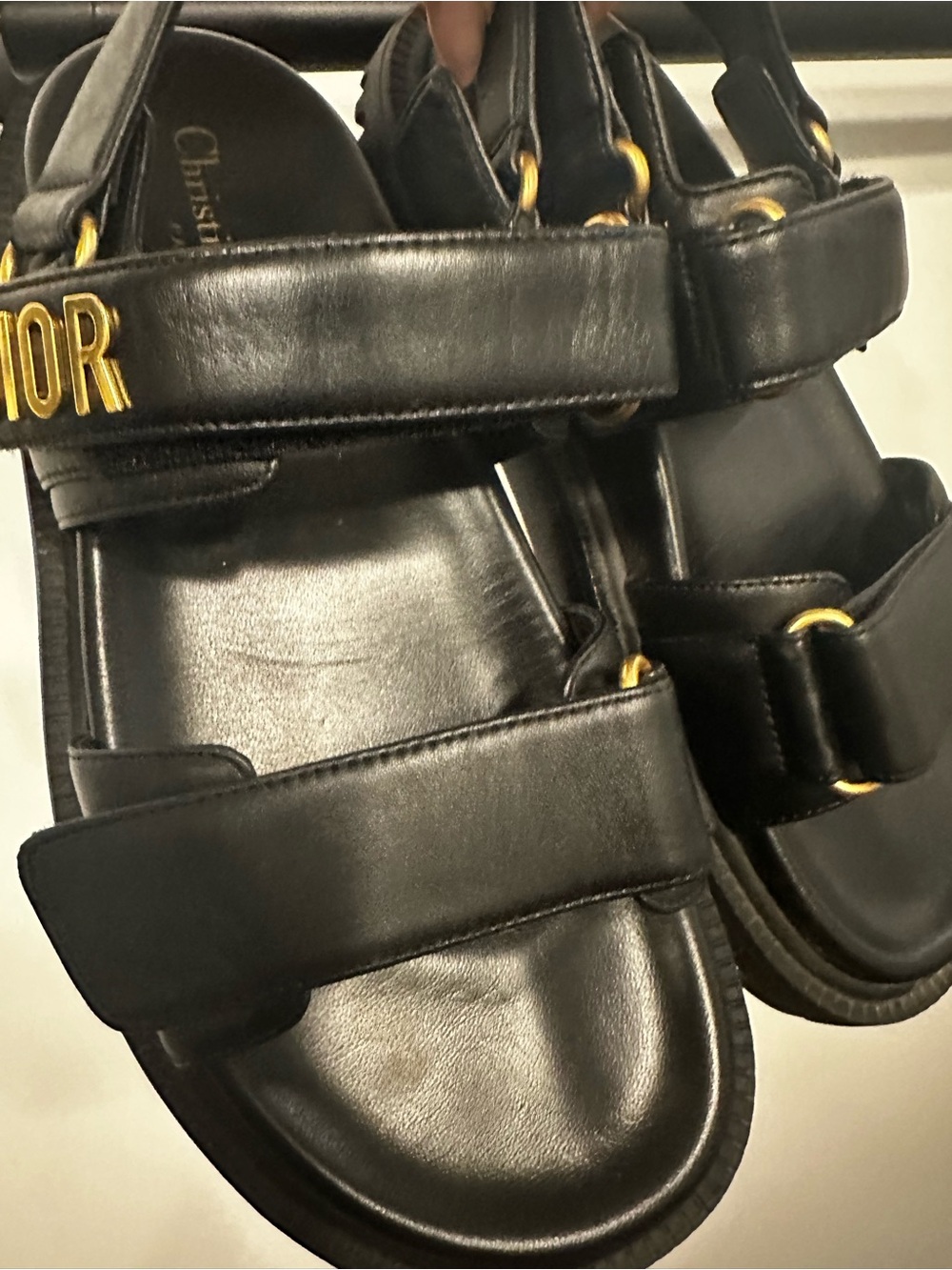 Christian Dior Black Logo Leather Sandals Dioract - Picture 2 of 5